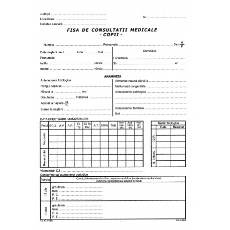 Fisa de consultatii medicale copii